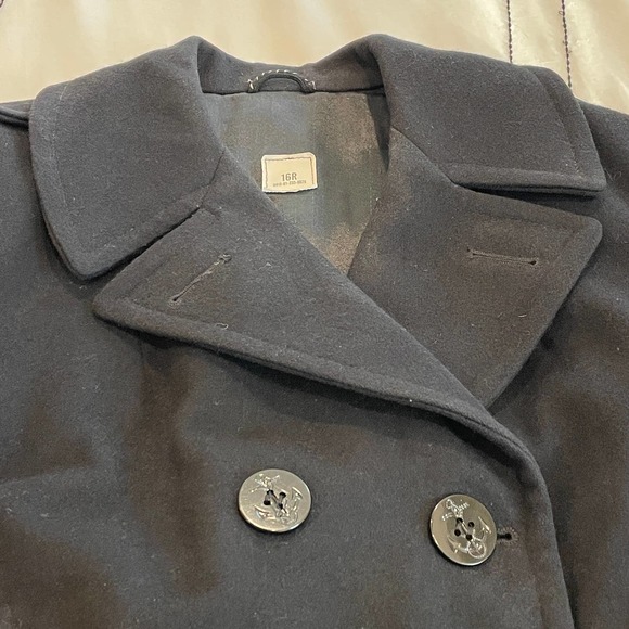 Vtg Navy Peacoat Wool Jacket Lined Button-Up 16Reg Dbl Breasted Military Issue - Picture 2 of 7